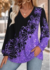 Purple Tummy Coverage Butterfly Print Long Sleeve Blouse | thumb picture 