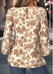 Light Camel Tummy Coverage Floral Print 3/4 Sleeve Blouse | thumb picture 