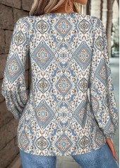 Dusty Blue Tummy Coverage Tribal Print Long Sleeve Blouse | thumb picture 