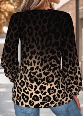 Black Tummy Coverage Leopard Long Sleeve V Neck Blouse | thumb picture 