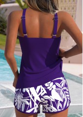 Tummy Coverage Mid Waisted Plants Print Purple Tankini Set | thumb picture 