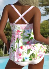 Tummy Coverage Mid Waisted Floral Print White Tankini Set | thumb picture 