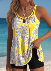 Tummy Coverage Tropical Plants Print Yellow Tankini Top-No Bottom | thumb picture 