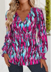 Multi Color Corset Geometric Print Long Sleeve Blouse