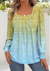 Light Blue Tummy Coverage Tribal Print T Shirt