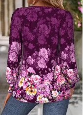Purple Tuck Stitch Floral Print Long Sleeve T Shirt | thumb picture 