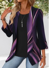 Purple Tummy Coverage Ombre 3/4 Sleeve Square Neck Blouse