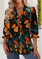 Multi Color Tummy Coverage Leaf Print Half Sleeve Blouse
