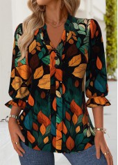 Multi Color Tummy Coverage Leaf Print Half Sleeve Blouse | thumb picture 