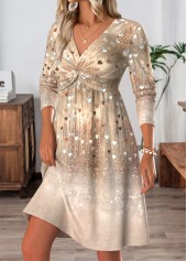 Champagne Tummy Control Short Long Sleeve V Neck Dress | thumb picture 