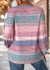 Pink Tummy Coverage Striped Long Sleeve V Neck Blouse | thumb picture 