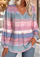 Pink Tummy Coverage Striped Long Sleeve V Neck Blouse | thumb picture 