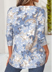 Dusty Blue Tummy Coverage Floral Print T Shirt | thumb picture 