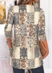 Light Camel Tummy Coverage Tribal Print Long Sleeve Coat | thumb picture 