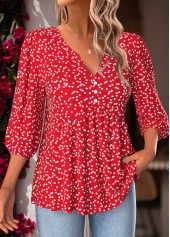 Red Tummy Coverage Heart Print 3/4 Sleeve Blouse | thumb picture 
