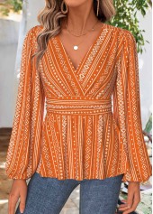 Terracotta Tummy Coverage Tribal Print Long Sleeve Blouse