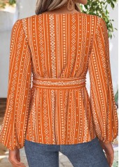Terracotta Tummy Coverage Tribal Print Long Sleeve Blouse | thumb picture 