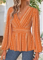 Terracotta Tummy Coverage Tribal Print Long Sleeve Blouse | thumb picture 