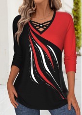 Wine Red Tummy Coverage Geometric Print T Shirt