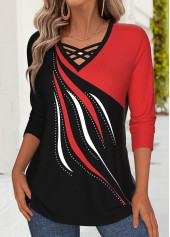 Wine Red Tummy Coverage Geometric Print T Shirt | thumb picture 