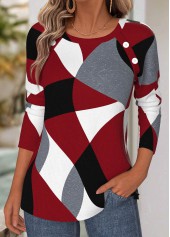 Wine Red Tummy Coverage Geometric Print T Shirt | thumb picture 