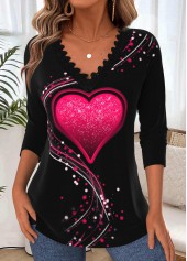 Black Tummy Coverage Geometric Print Long Sleeve T Shirt