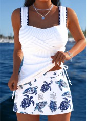 Tummy Coverage Mid Waisted Marine Life Print Tankini Set
