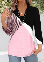 Light Pink Fake 2in1 Geometric Print 3/4 Sleeve Blouse | thumb picture 