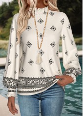 Beige Patchwork Tribal Print Long Sleeve T Shirt