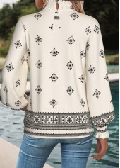 Beige Patchwork Tribal Print Long Sleeve T Shirt | thumb picture 