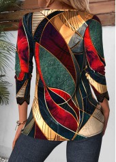 Multi Color Tuck Stitch Tribal Print Long Sleeve Blouse | thumb picture 