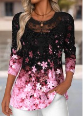 Light Pink Tummy Coverage Floral Print T Shirt