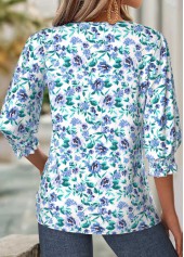Dusty Blue Tummy Coverage Floral Print 3/4 Sleeve Blouse | thumb picture 
