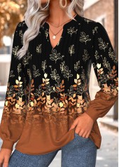 Dark Coffee Tummy Coverage Floral Print Long Sleeve Blouse | thumb picture 