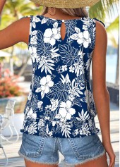 Navy Tummy Coverage Floral Print Sleeveless Tank Top | thumb picture 
