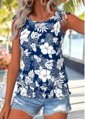 Navy Tummy Coverage Floral Print Sleeveless Tank Top | thumb picture 