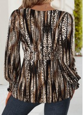 Dark Coffee Corset Leopard Long Sleeve V Neck Blouse | thumb picture 