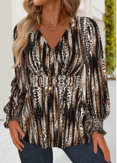 Dark Coffee Corset Leopard Long Sleeve V Neck Blouse | thumb picture 