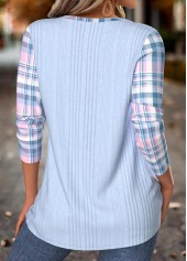 Light Blue Tummy Coverage Plaid Long Sleeve T Shirt | thumb picture 