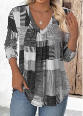 Grey Tummy Coverage Geometric Print Long Sleeve T Shirt | thumb picture 