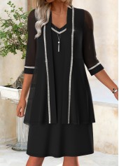 Black Tummy Coverage 3/4 Sleeve Dress and Cardigan