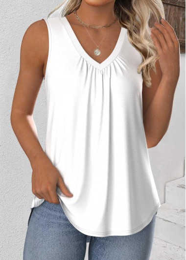 women clothes image of White Sleeveless V Neck Tank Top