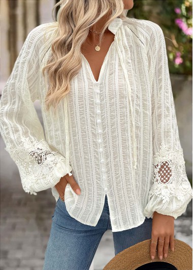 women clothes image of Beige Tummy Coverage Long Sleeve Split Neck Shirt