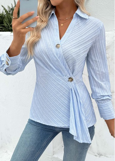 women clothes image of Light Blue Tummy Coverage Striped Long Sleeve Shirt