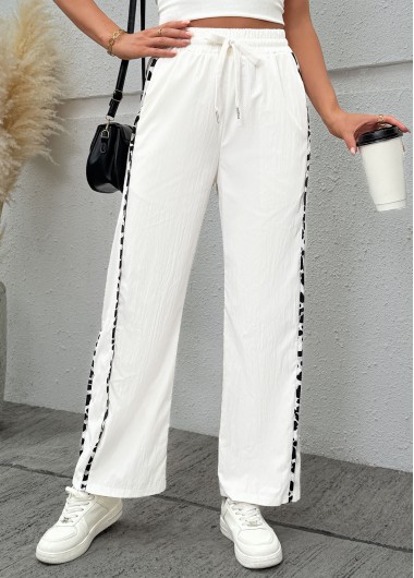 women clothes image of White Leopard Wide Leg Elastic Waist High Waisted Pants