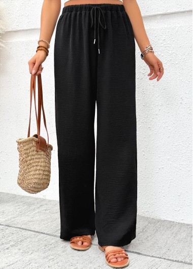 women clothes image of Black Soft Wide Leg Elastic Waist High Waisted Pants