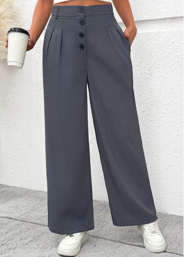 women clothes image of Dark Grey Flowy Wide Leg Button Fly Pants