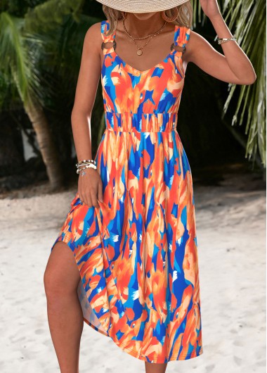 women clothes image of Multi Color Tummy Coverage Graffiti Print Strappy Dress