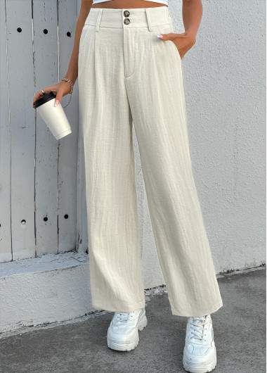 women clothes image of Beige Soft Straight Leg Button Fly High Waisted Pants
