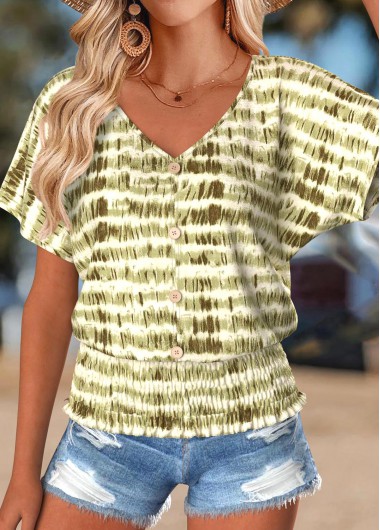 women clothes image of Olive Green Tummy Coverage Geometric Print T Shirt